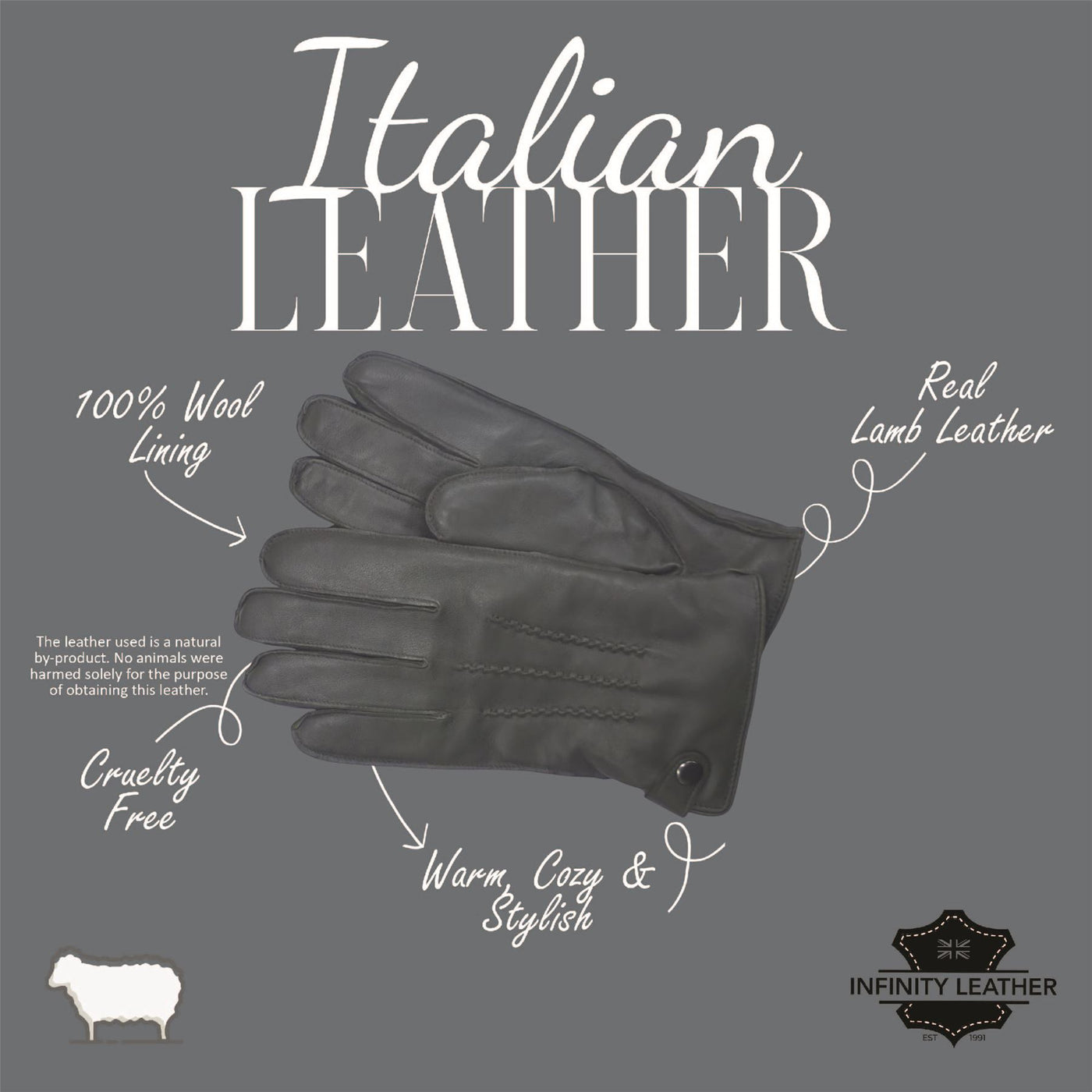 Men’s Italian Leather Warm Wool-Lined Winter Gloves - M-LGV-505