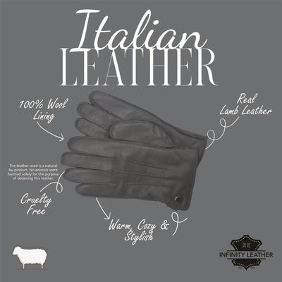 Men’s Italian Leather Warm Wool-Lined Winter Gloves - M-LGV-505