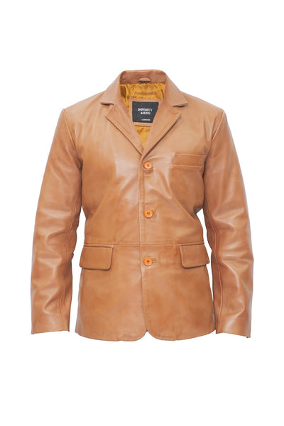 Mens 3 Button Leather Blazer Jacket-Dubai