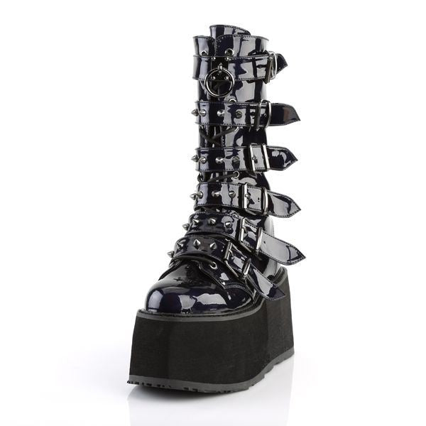 Demonia Damned 225 Black Holographic Mid Calf Platform Boots