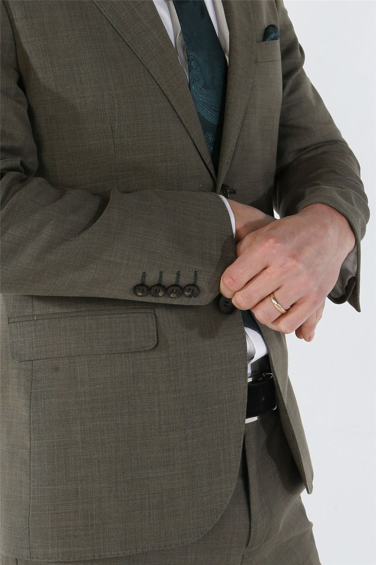 Men's 3 Piece Sage Summer Wedding Tailored Fit Suit