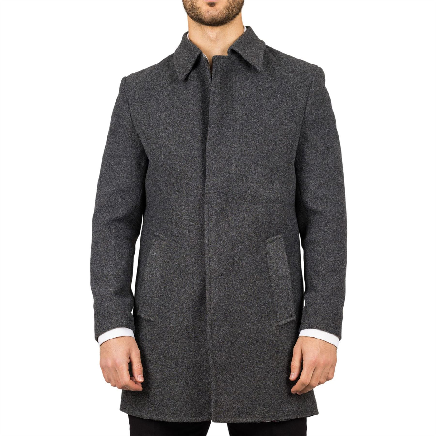 Men's Wool Blend Classic Collar Grey Overcoat