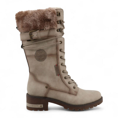 Mustang Women's Off White Mid-Calf Faux Fur Winter Combat Boots