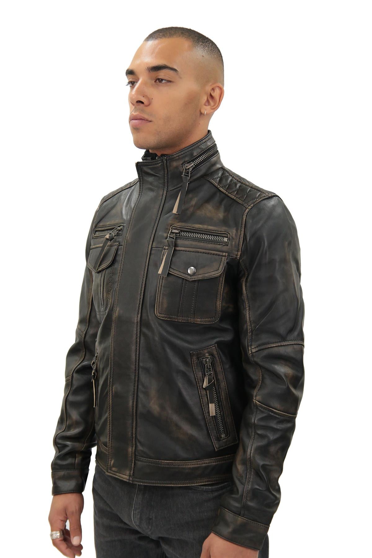 Men's Leather Retro Biker Jacket-Toronto
