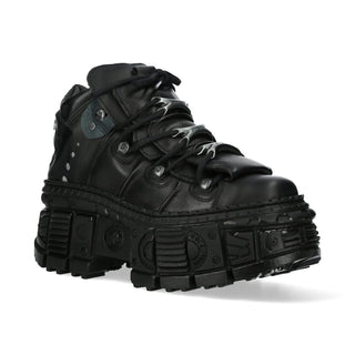 New Rock Metallic Ankle Black Leather Boots-WALL106-S12