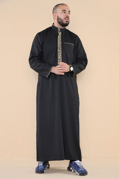 Mens Thobe Jubba Emirati Islamic Arabic Eid Embroidery Kaftan Jubbah Robe