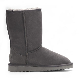 Women's Genuine Sheepskin Grey Suede Slip-On Ankle Winter Boots - Dusk