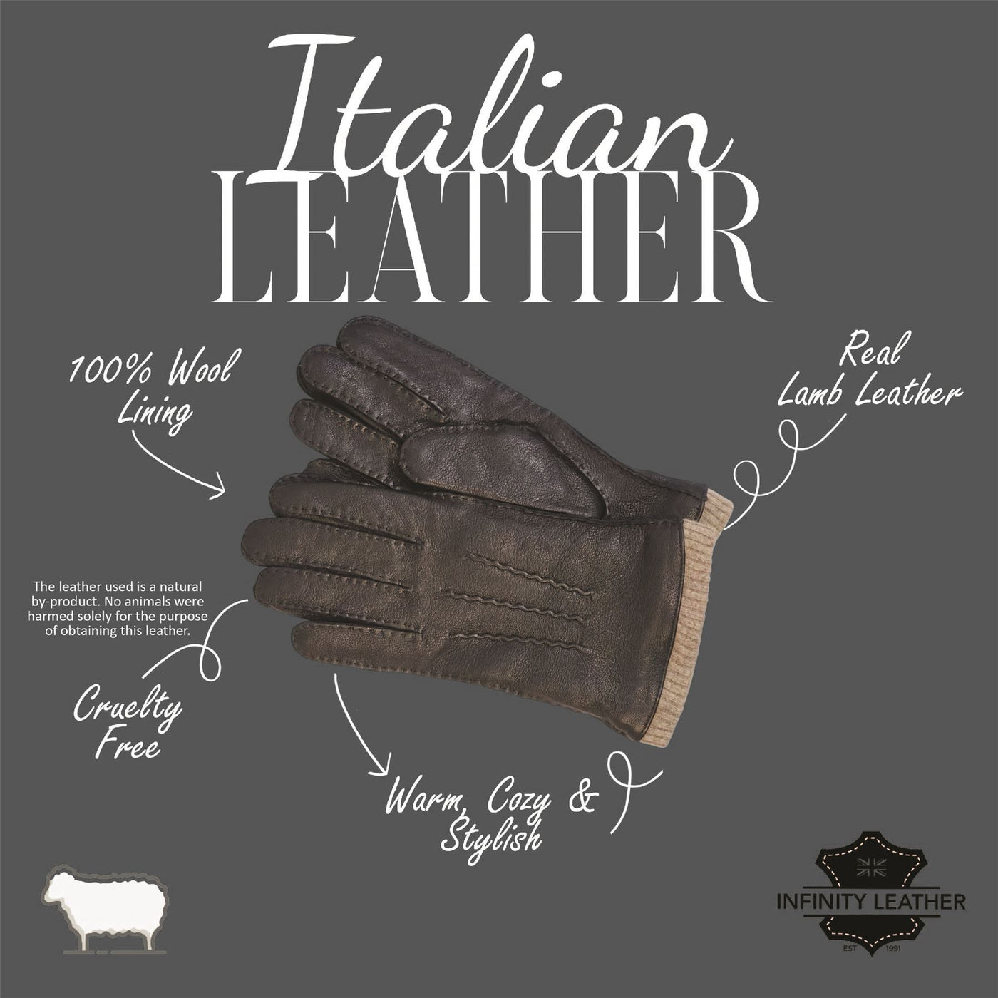 Men’s Italian Leather Warm Wool Lining Winter Gloves - M-LGV-405