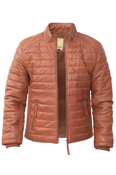 Mens Tan Quilted Leather Puffer Jacket - Tallinn