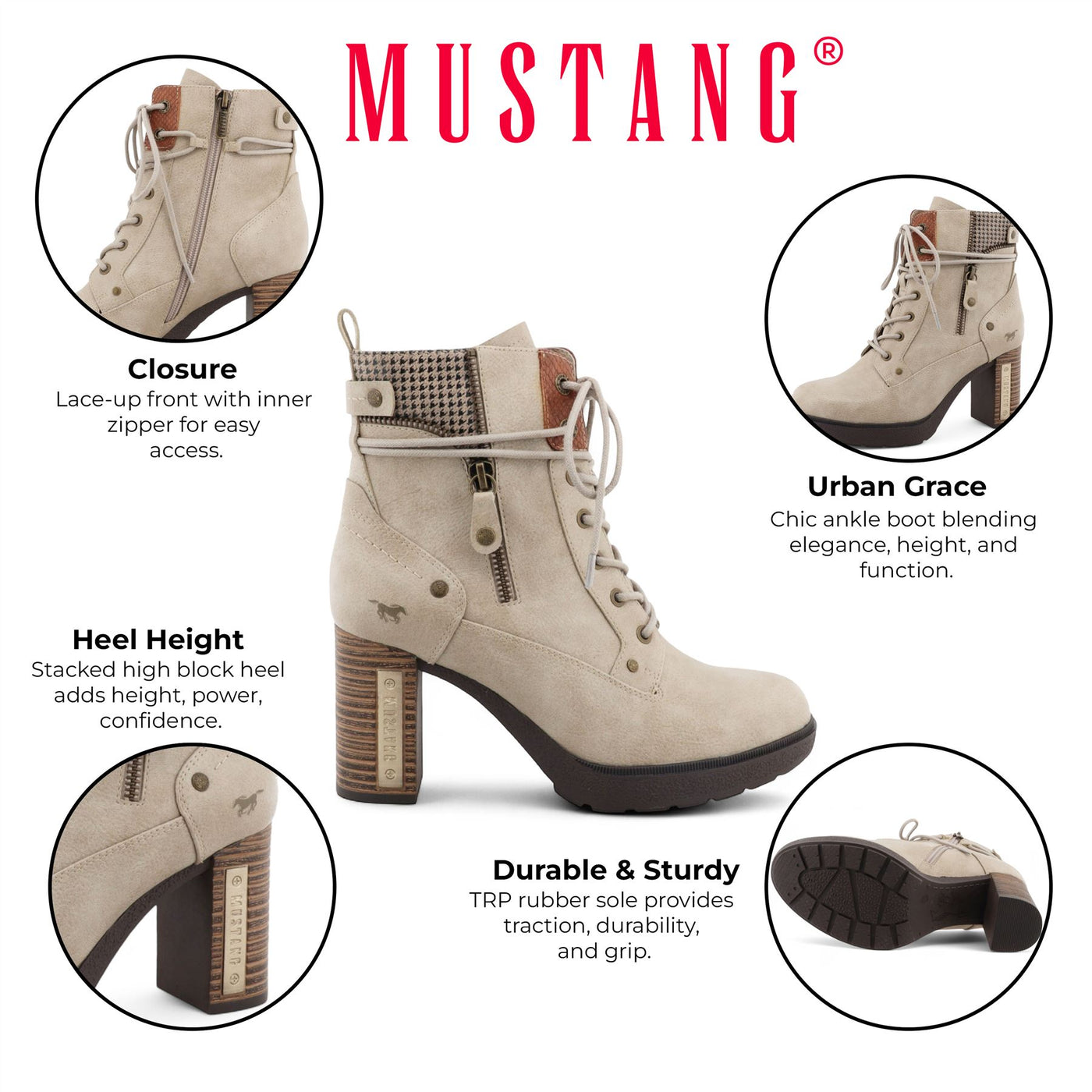 Mustang Women's Off-White High-Heeled Ankle Boots