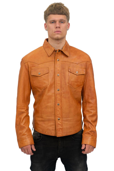 Mens Retro Leather Shirt Jeans Jacket-Beijing