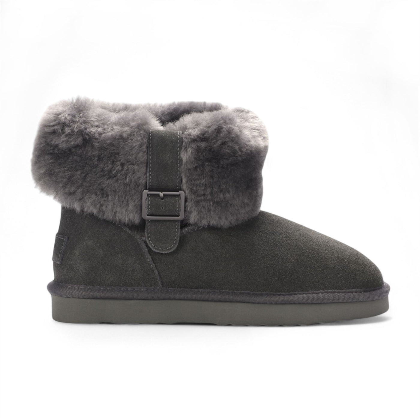 Women's Genuine Sheepskin Grey Suede Ankle Bootie Winter Boots - Granite