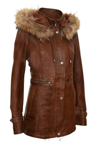 Parka da donna in pelle con cappuccio-Putian