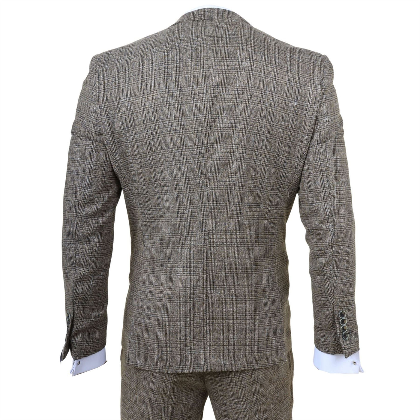 Men's 3-Piece Brown Classic Check Suit Slim Fit Plaid Formal Party Suit