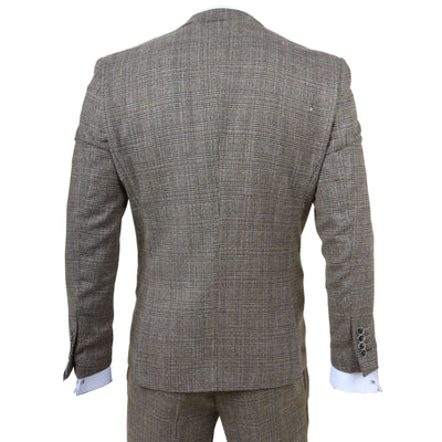 Men's 3-Piece Brown Classic Check Suit Slim Fit Plaid Formal Party Suit