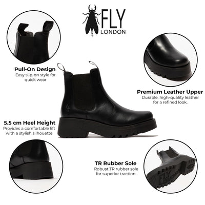 Fly London Stivali Chelsea Neri MEDI789 Donna