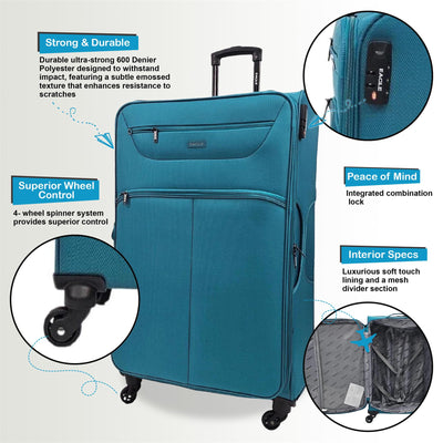 Lightweight Soft Cabin 4 Wheel Luggage Travel TSA Bag