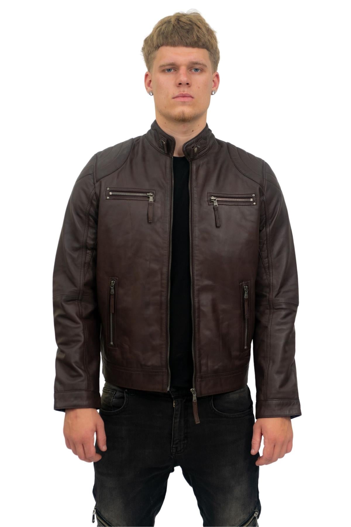 Mens Moto Leather Biker Jacket-Taiwan