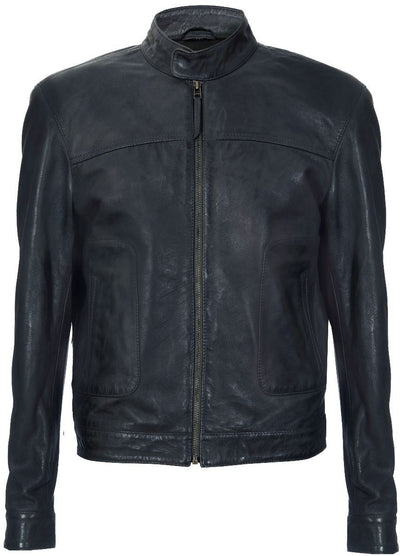 Men’s Classic Fitted Leather Biker Jacket-Austin