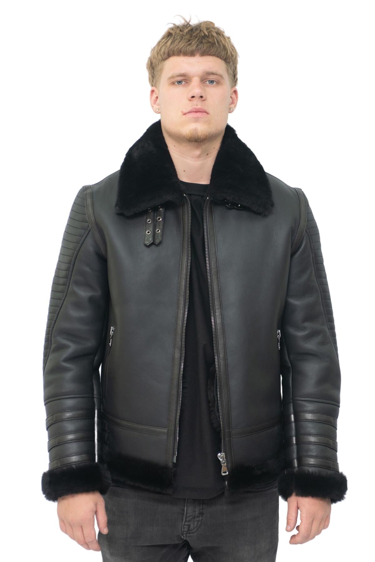 Mens Retro Sheepskin Bomber Jacket-Horley