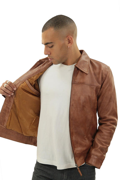 Mens Leather Harrington Jacket-Shanghai