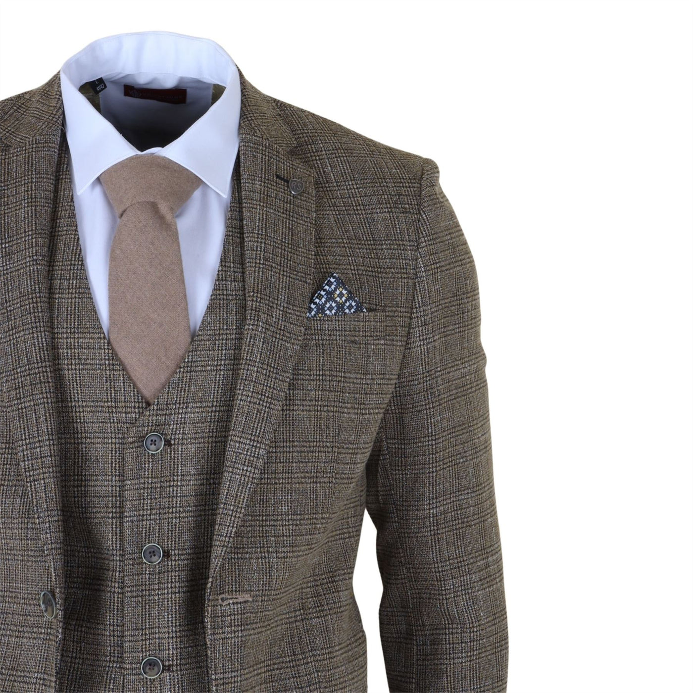 Men's 3-Piece Brown Classic Check Suit Slim Fit Plaid Formal Party Suit