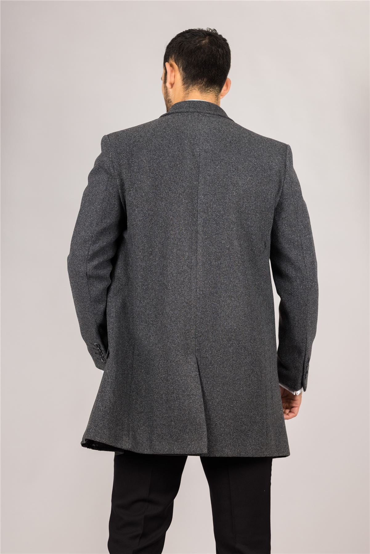 Men's Wool Blend Classic Collar Grey Overcoat