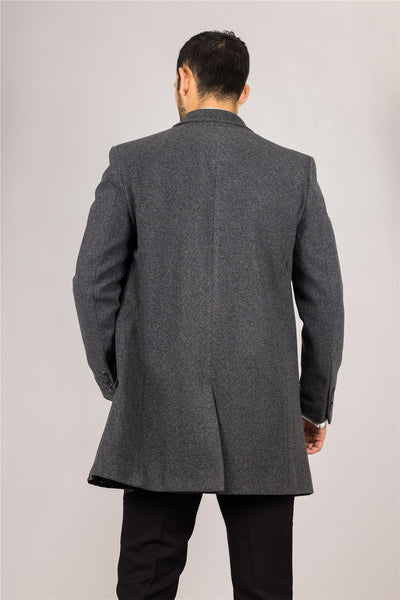 Men's Wool Blend Classic Collar Grey Overcoat