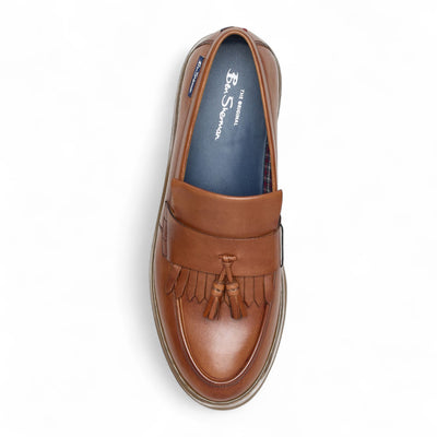 Ben Sherman Men's Tan Brown Leather Tassel Loafer Shoes - Dudley