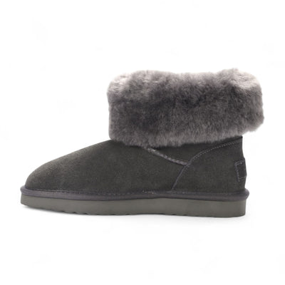 Women's Genuine Sheepskin Grey Suede Ankle Bootie Winter Boots - Granite
