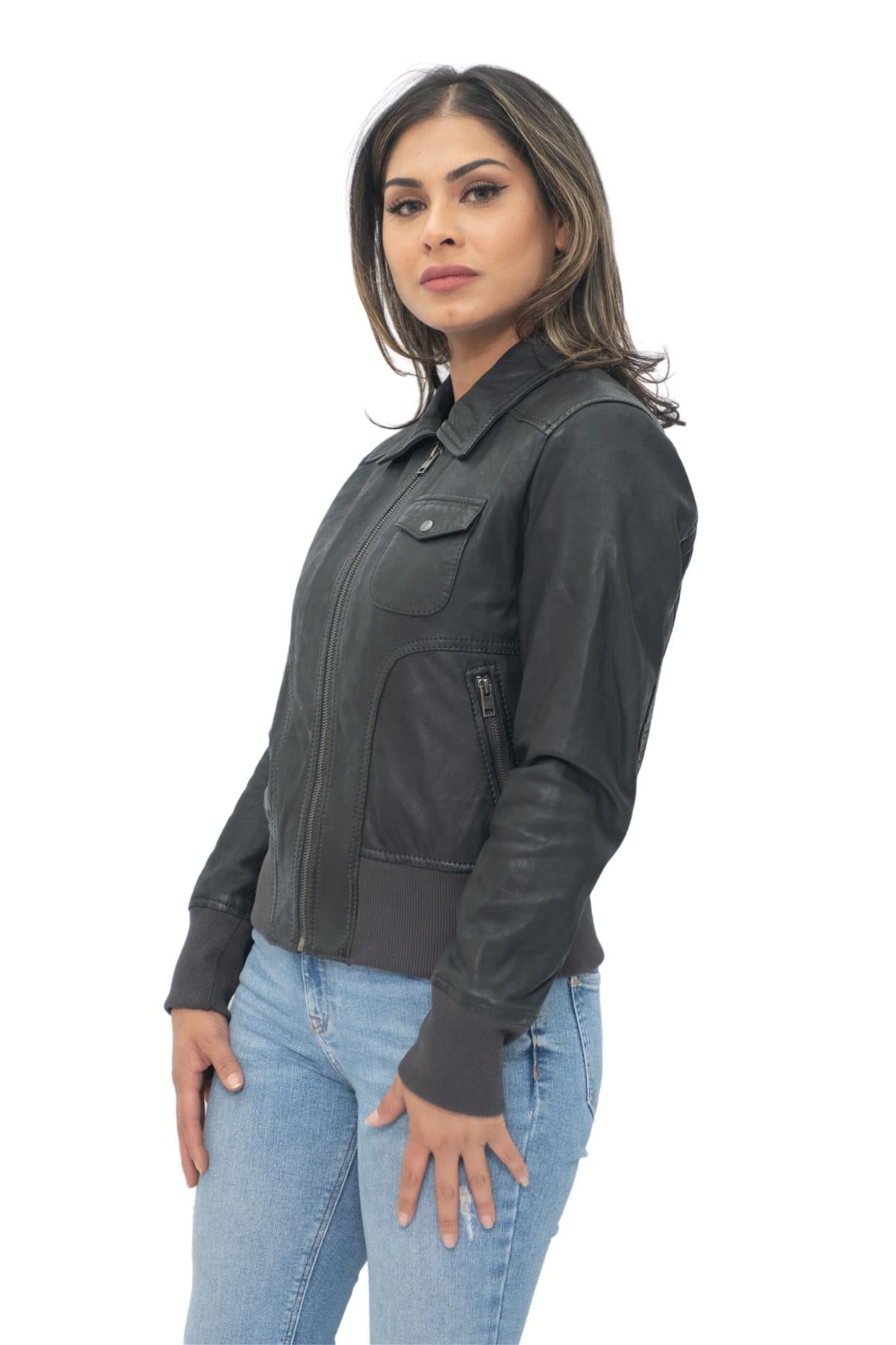 Womens Leather MA-1 Varsity Jacket-Ann Arbor