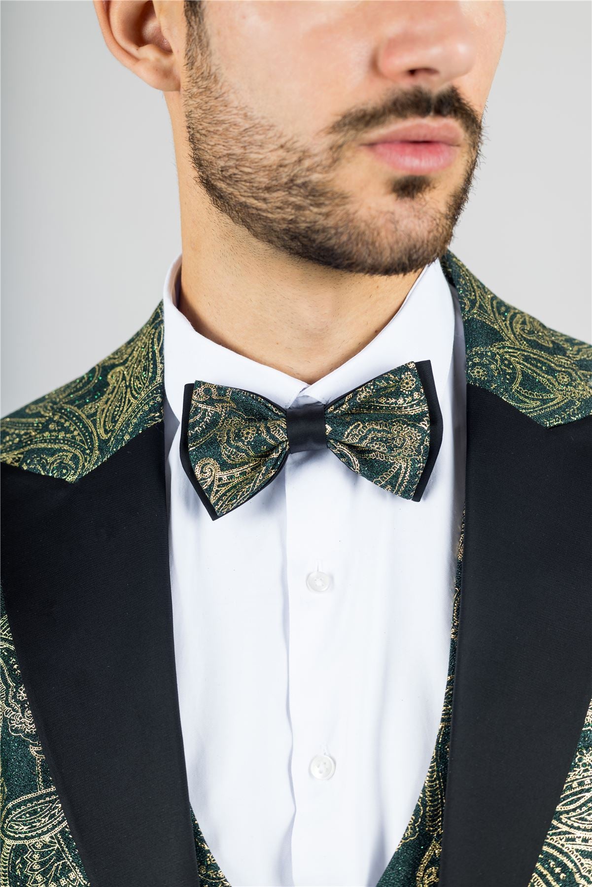 Men's 4 Piece Green Paisley Wedding Suit Tailor Fit