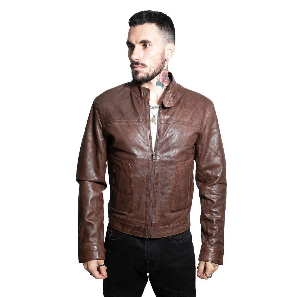 Men’s Classic Fitted Leather Biker Jacket-Austin