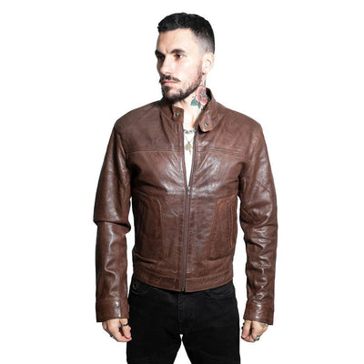 Men’s Classic Fitted Leather Biker Jacket-Austin