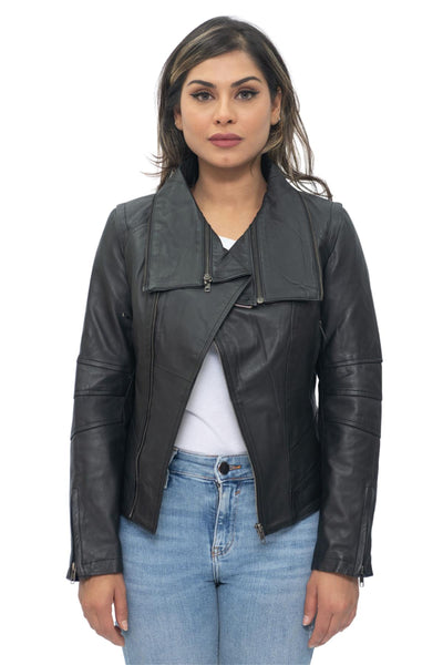 Bikerjacke aus Leder mit abnehmbarem Kragen für Damen – Rosario