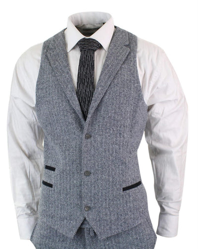 Men's 3 Piece Grey Herringbone Tweed Suit