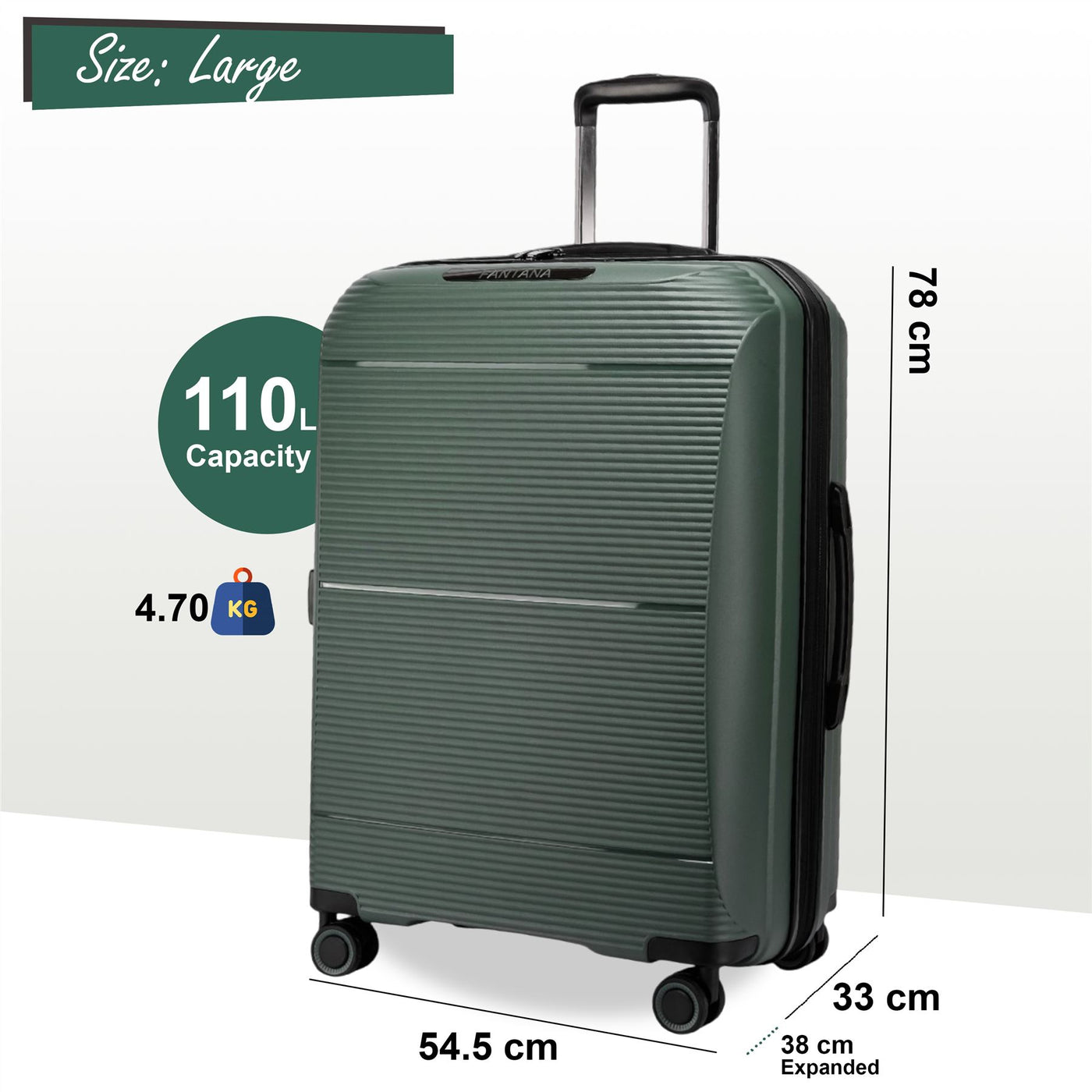 Expandable Hard Shell PP 8 Wheel Luggage Travel Cabin Holiday Bags Suitcase Set
