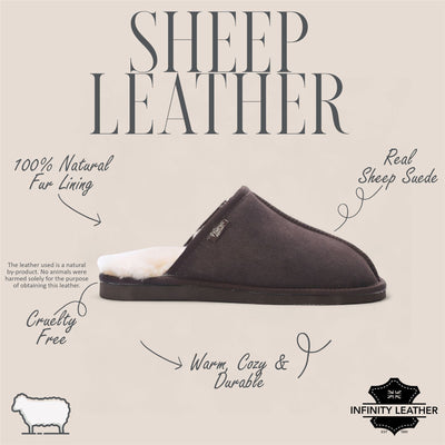 Men's Genuine Sheepskin Brown Suede Mule Winter Warm Non-Slip - Highland