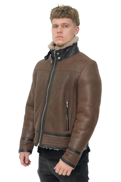 Mens Retro Pilot Sheepskin Leather Biker Jacket-Helmsley