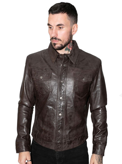 Mens Retro Leather Shirt Jeans Jacket-Beijing