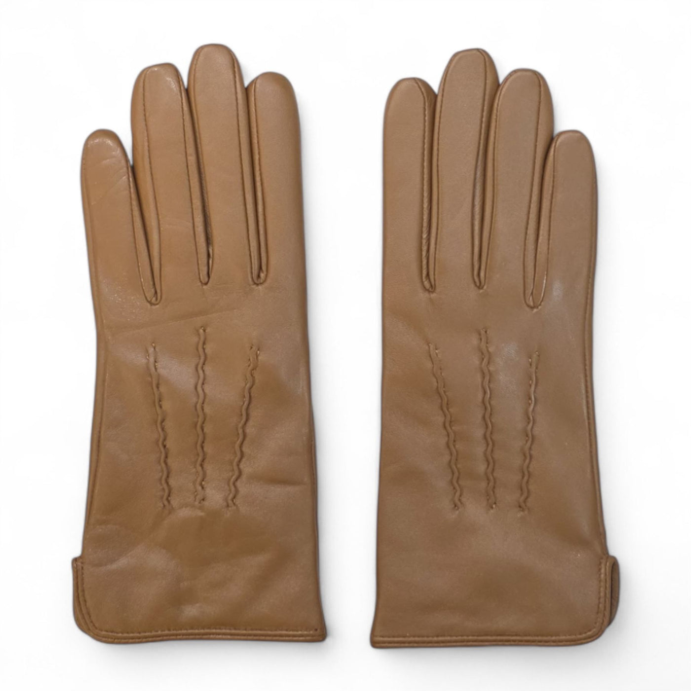 Womens Italian Leather Winter Stitch Line Design Soft Wool Lining Gloves - L-GLV-301