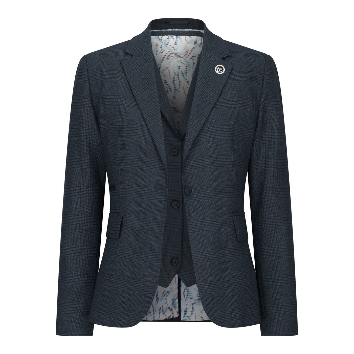 Women's Olive Three-Piece Tailored Fit Suit in Prince of Wales Check