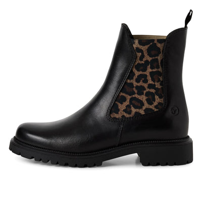 Tamaris Womens Black Leopard Leather Classic High Chelsea Ankle Boots