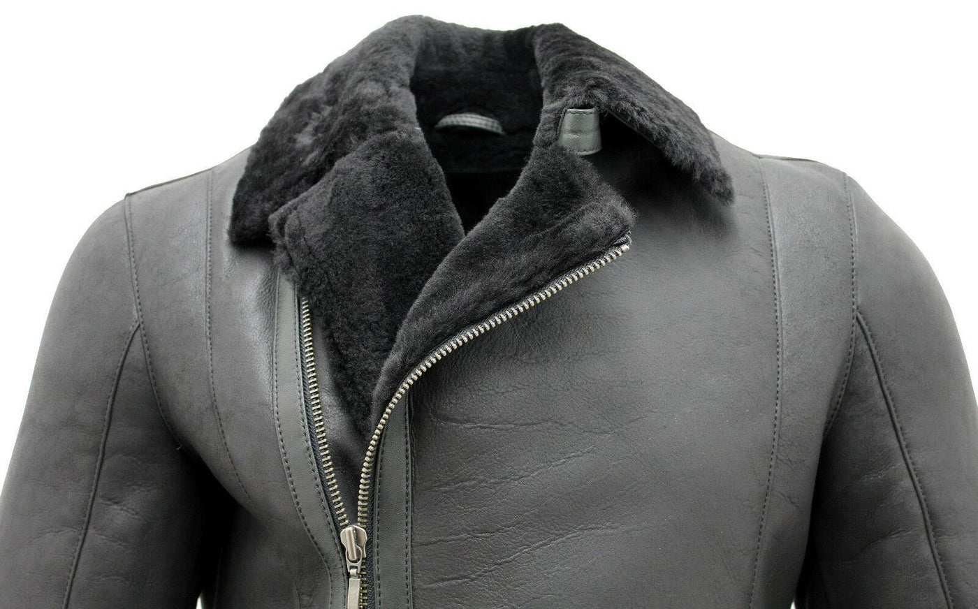 Mens Double Breasted Sheepskin Leather Biker Jacket-Manila