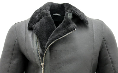 Mens Double Breasted Sheepskin Leather Biker Jacket-Manila