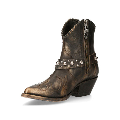 New Rock Brown Leather Pointed Cowboy Boots- WSTM004-S1