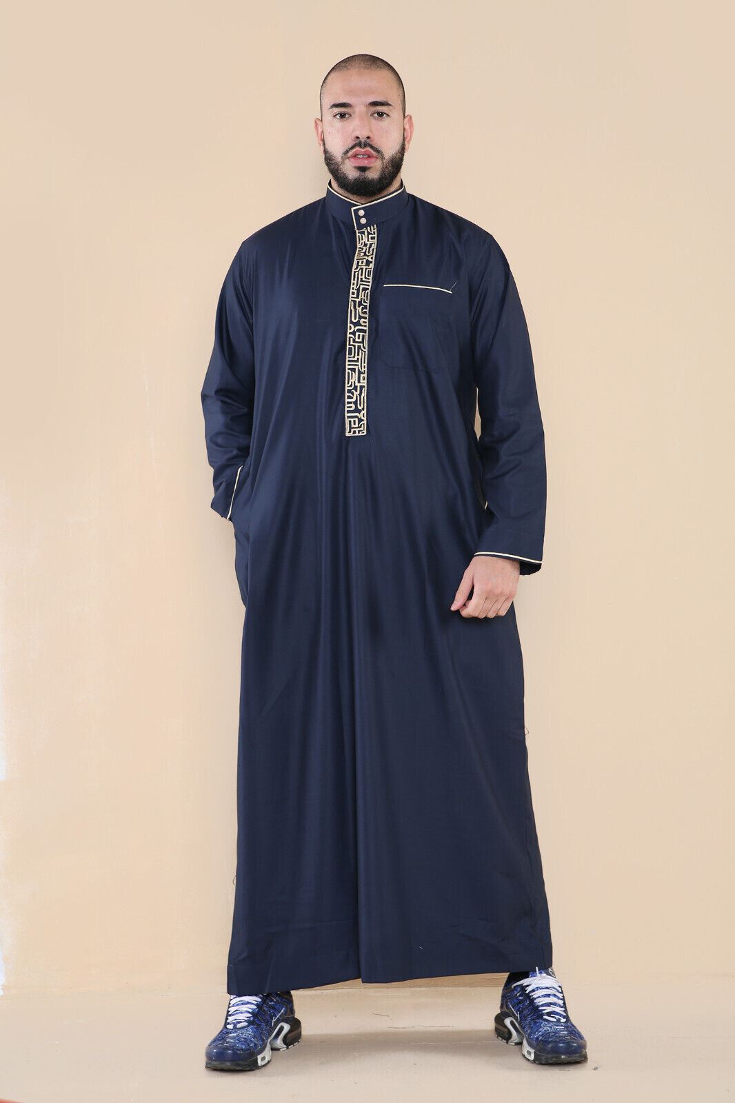 Mens Thobe Jubba Emirati Islamic Arabic Eid Embroidery Kaftan Jubbah Robe