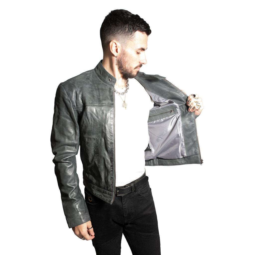 Men’s Classic Fitted Leather Biker Jacket-Austin