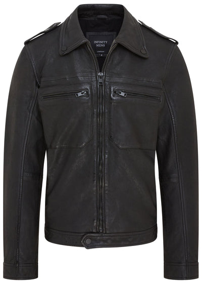 Mens Classic Black Leather Shirt Jacket - Harstad