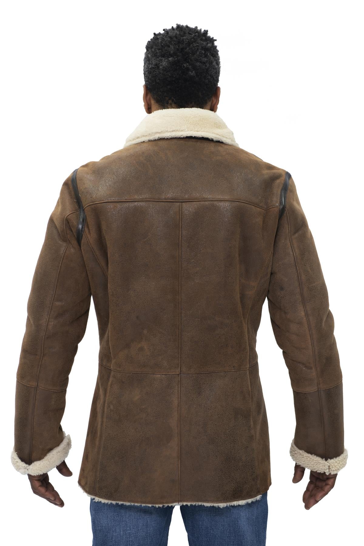 Mens Double Breasted Shearling Sheepskin Pea Coat-Kington